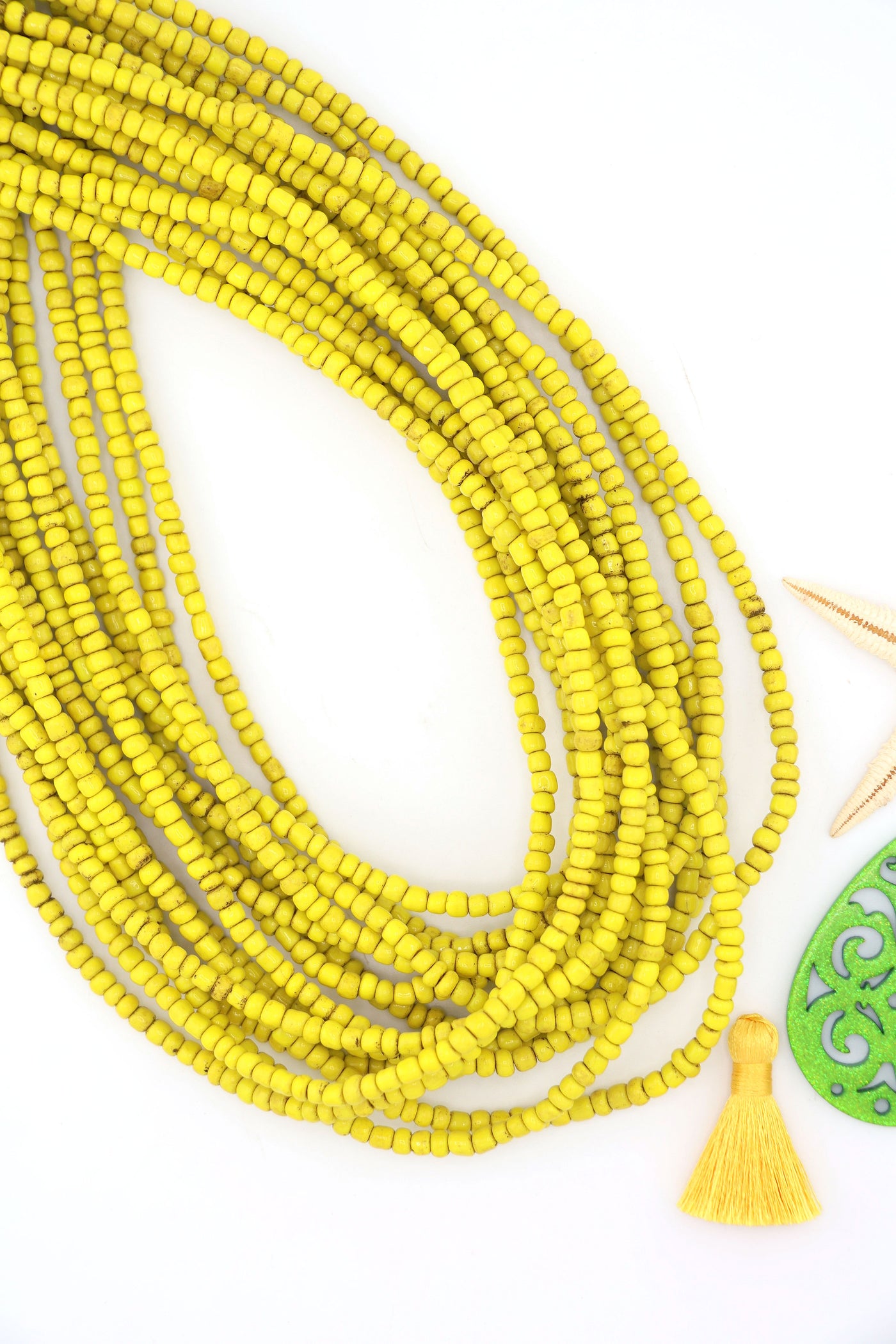Sunflower Yellow Ghana Glass Beads, African Layering Necklace, 4x3mm yellow necklace for easy DIY fall fashion