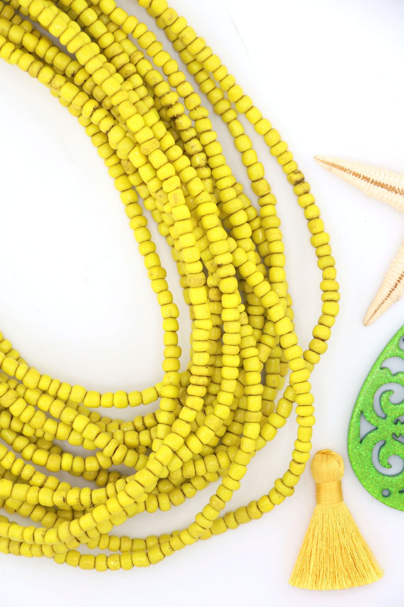 Sunflower Yellow Ghana Glass Beads, African Layering Necklace, 4x3mm yellow necklace for easy DIY fall fashion
