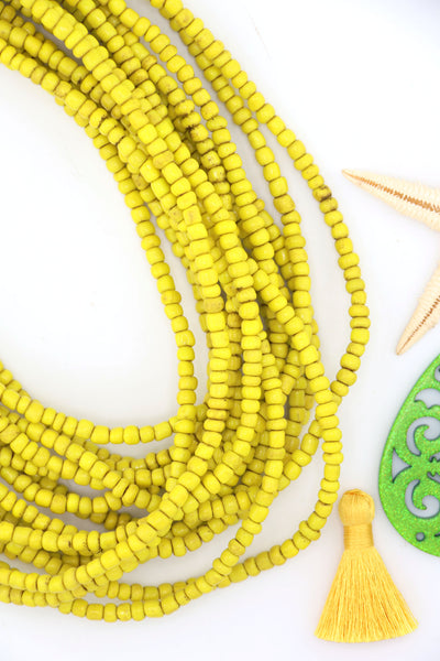 Sunflower Yellow Ghana Glass Beads, African Layering Necklace, 4x3mm yellow necklace for easy DIY fall fashion