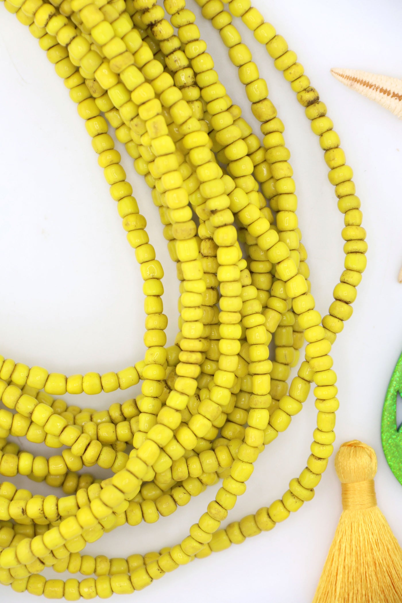 Sunflower Yellow Ghana Glass Beads, African Layering Necklace, 4x3mm yellow necklace for easy DIY fall fashion