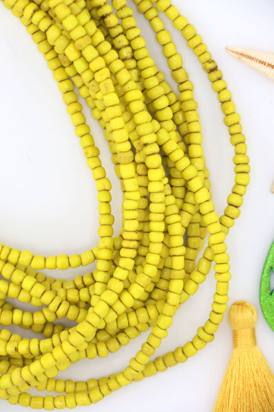 Sunflower Yellow Ghana Glass Beads, African Layering Necklace, 4x3mm yellow necklace for easy DIY fall fashion