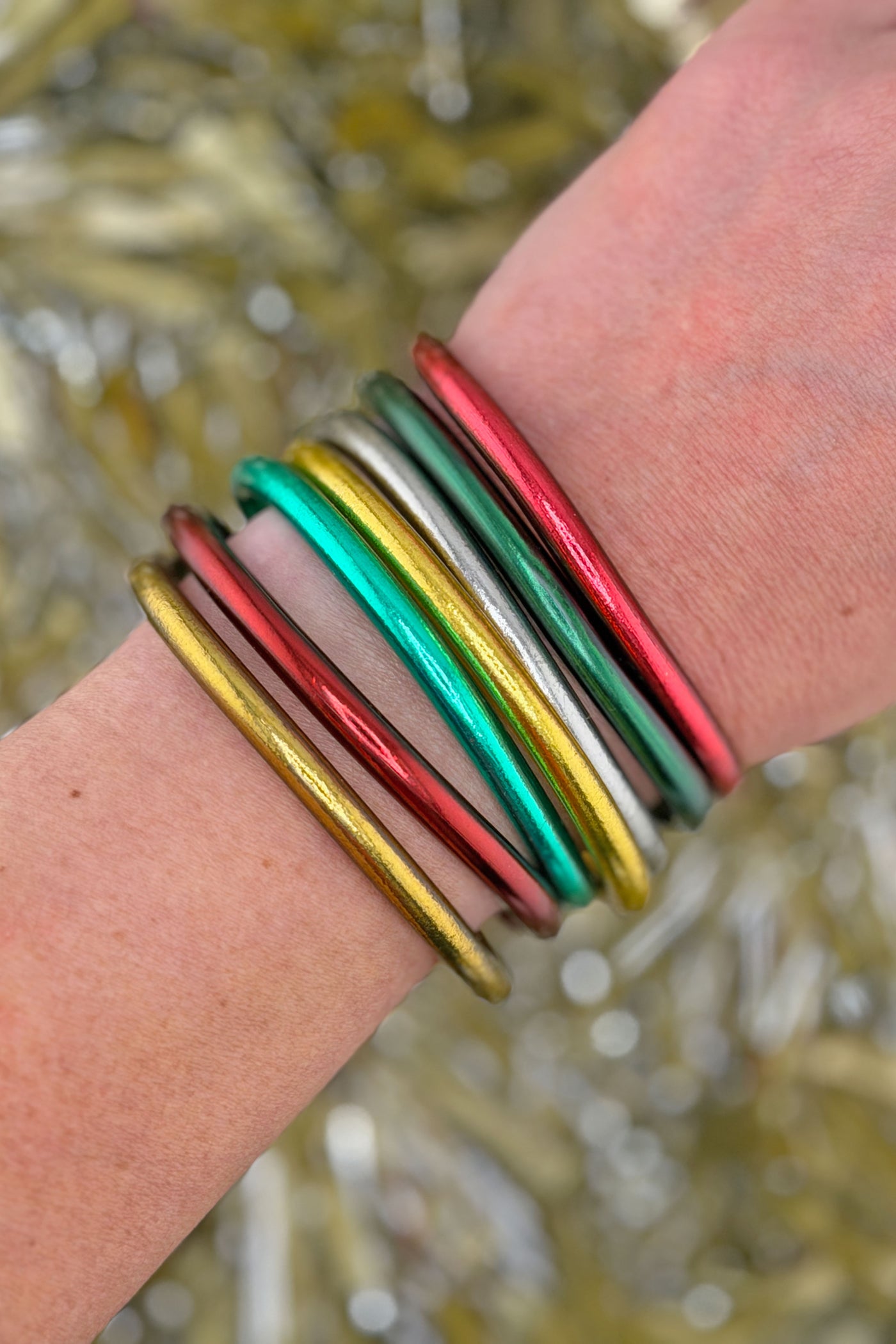 Yuletide Stack: 7 Thai Buddhist Temple Bracelets, Mantra Bangle Set
