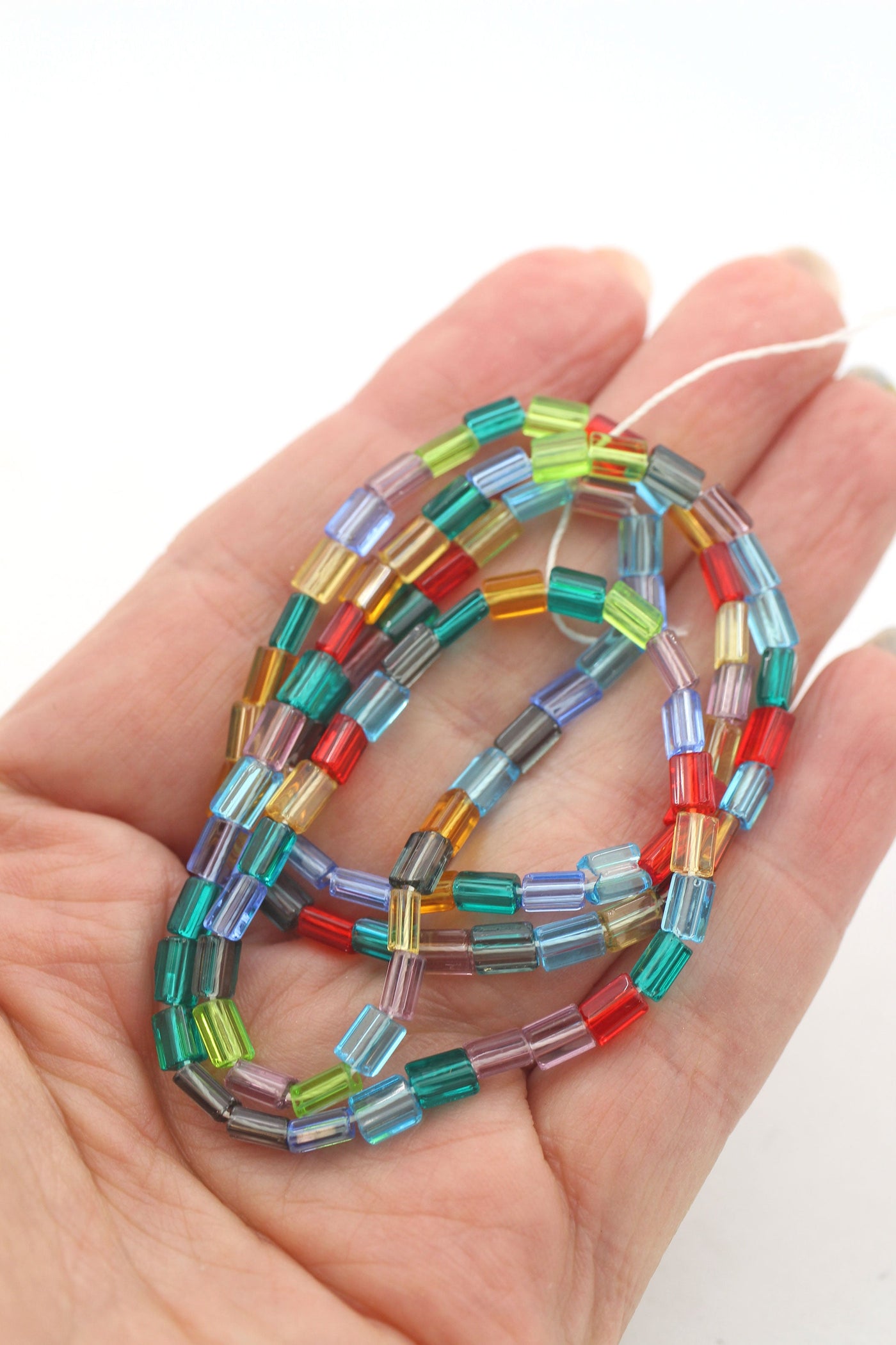 Colorful Crystal Glass Rectangle Tube Beads, Czech Glass, 21" Strand, 4x5mm