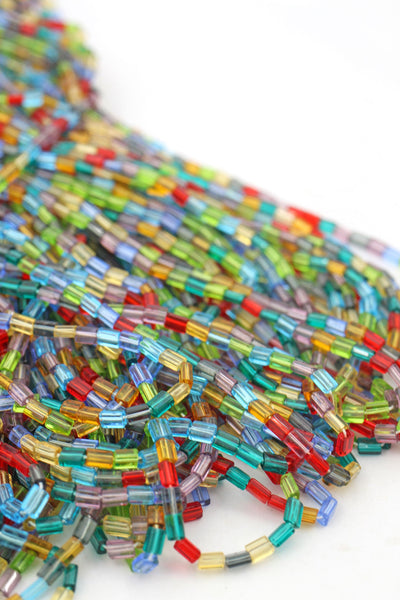 Colorful Crystal Glass Rectangle Tube Beads, Czech Glass, 21" Strand, 4x5mm