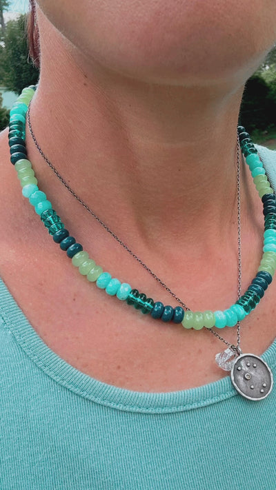 Sophia: Blue, Green Colorblock Necklace: Multi Gemstones, Adjustable