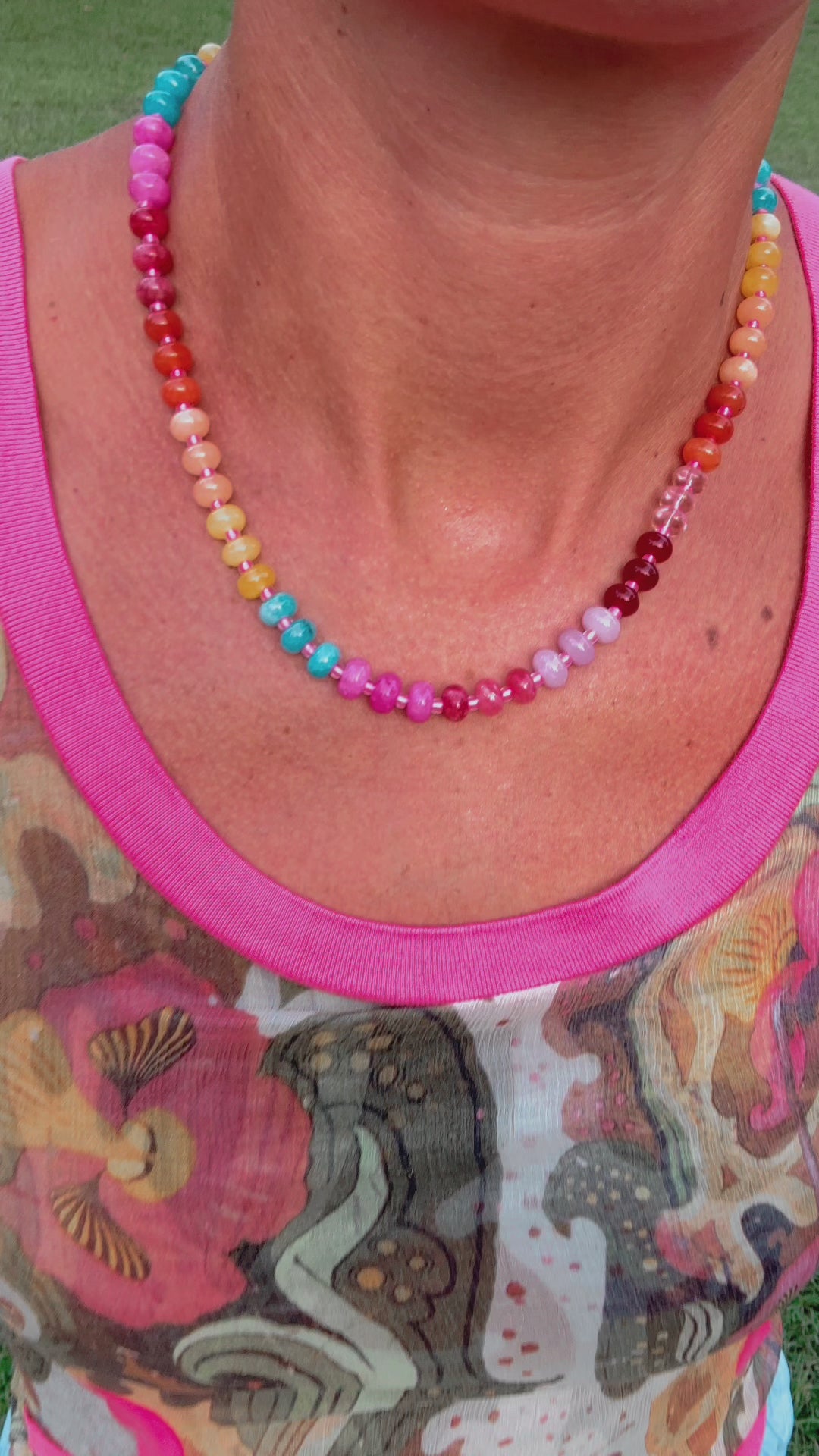 Blanche: Rainbow Necklace: Multi Colorblock Gemstones, Adjustable