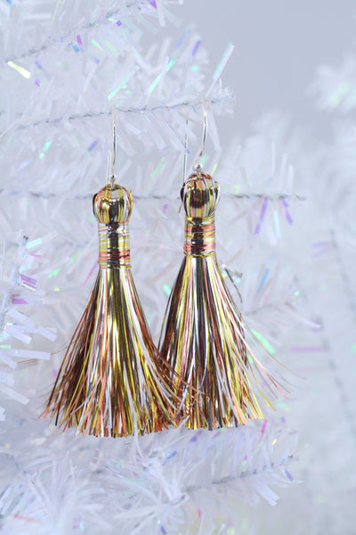 Mixed Metal Tinsel Tassels, Festive Metallic Bling Holiday Decor & Jewelry Making Supplies 
