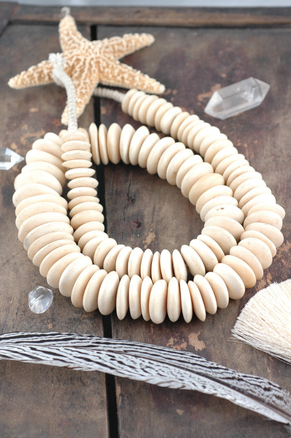 Ostrich Bone Graduated Disc Beads from Kenya, 14x5-25x7mm