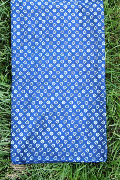Hand Block Print 100% Cotton Fabric by the yard, Blue and White Floral Motif