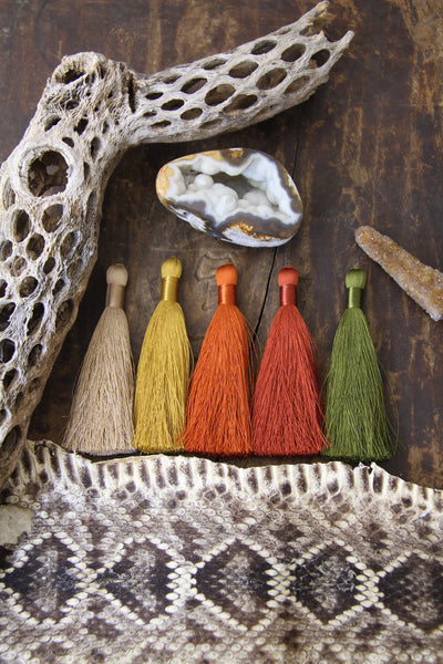 Desert Vibe Tassels: Original Silky Luxe, 3.5" Neutral Fringe Charms, Jewelry and Mala Making Supply