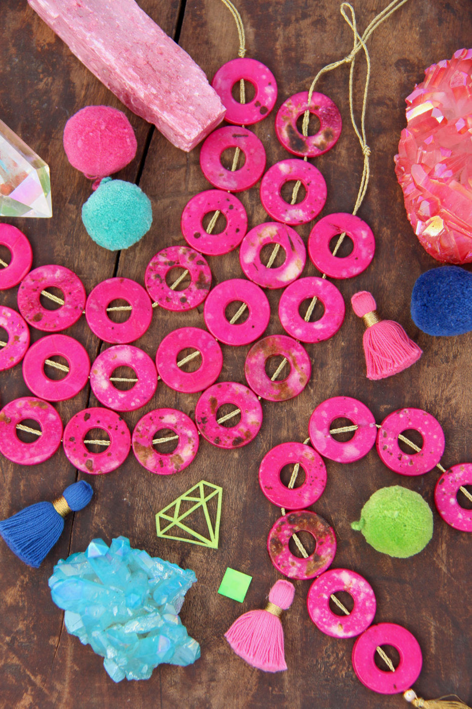 Magenta Tribal Donut: Hand Painted Beads, 25mm, 8 pieces
