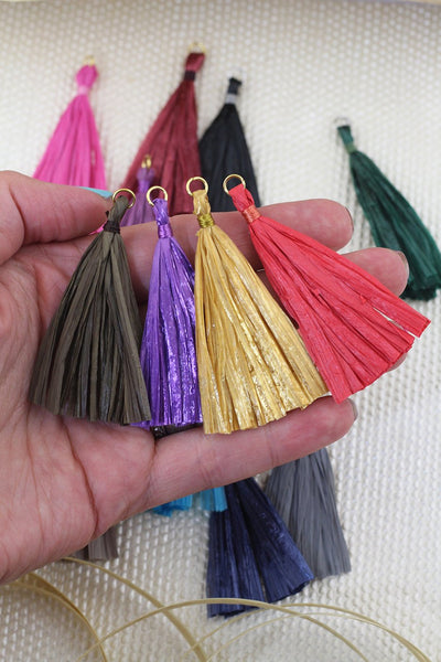 Raffia Tassels for Jewelry Making, 2.25" Handmade Eco-Friendly Fringe Pendant, 1p