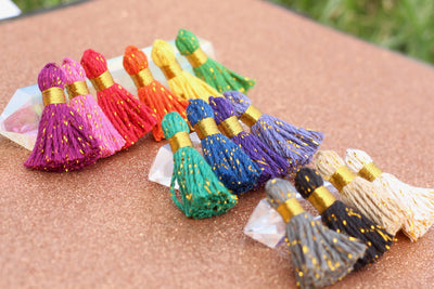 Mini Cotton & Sparkly Tinsel Tassels, 1.25" Tassels for Jewelry Making