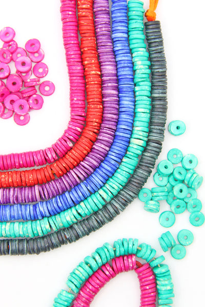 Bead Bundle: Handmade Heishi Disc Spacer Bone Beads, 10x2mm, 6 Strands & Colors, 540+ Beads,