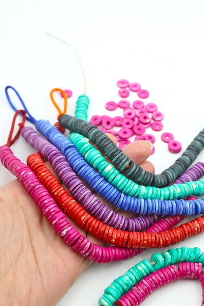 Bead Bundle: Handmade Heishi Disc Spacer Bone Beads, 10x2mm, 6 Strands & Colors, 540+ Beads,