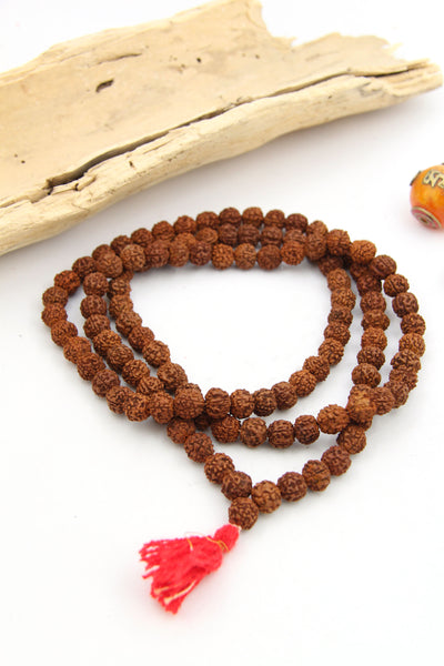 Red Tassel Prayer Beads from India, Nepal