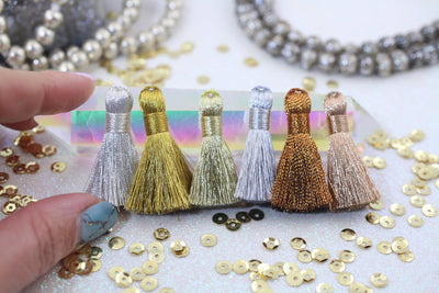 Metallic Tassels: 1.25" Handmade Tassels for Making Earrings/Jewelry, Gold, Silver, Copper Fringe