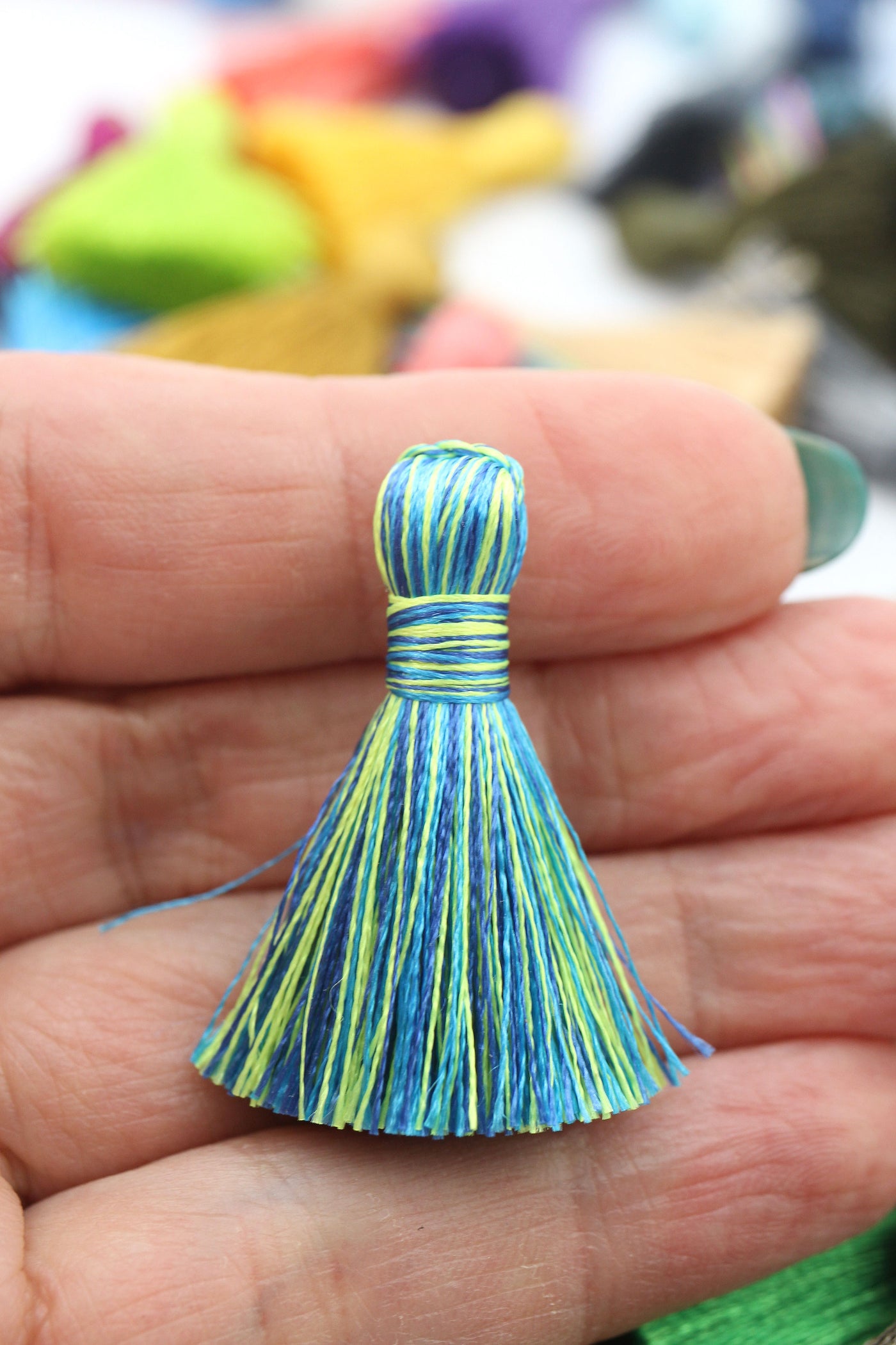 Multi Blue Green Mini Silky Jewelry Tassels, 1.25" Tassels for Earrings,Tassel Supplier