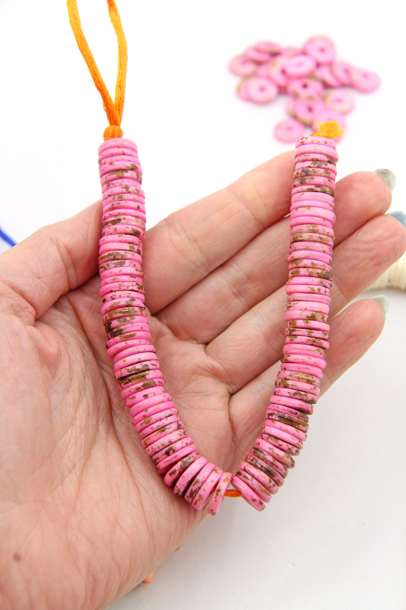 Warm Glow Bone Beads: Speckled Heishi Spacers, Pink, Orange, White, 12x2mm