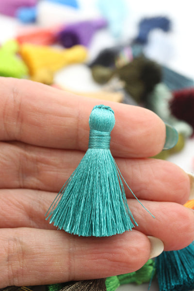 Turquoise Mini Silky Jewelry Tassels, 1.25" Tassels for Earrings,Tassel Supplier