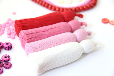 XOXO: Tassel Luxe Cotton Tassels, 3.75" Handmade Fringed Jewelry Making Pendants, Valentines Day