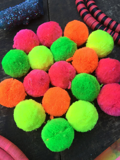 NEON Luxe Cotton Pom Poms with Loops, 1" Pom Baubles, 3+ Pairs