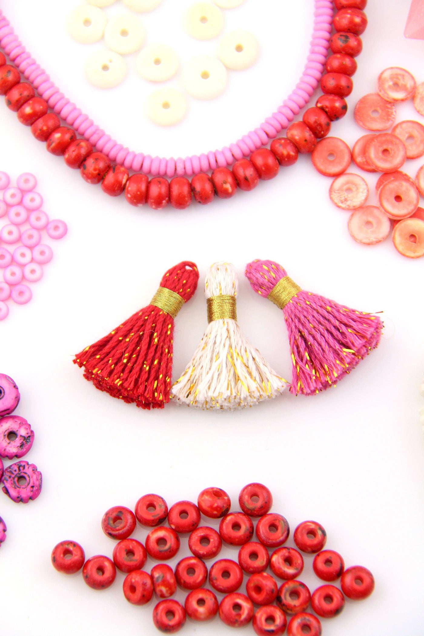 Be Mine: Cotton & Sparkly Tinsel Tassels, 1.25" Fringe Pendant, Valentines Day Jewelry Making
