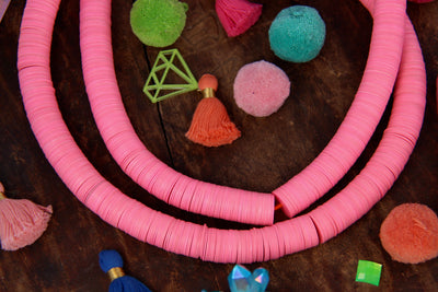 Pink Bubblegum: African Vinyl Record Beads, 14mm