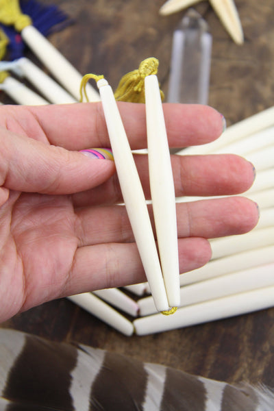 Neutral Bone Beads: 3.5" HairPipe, Bohemian Jewelry Making Supply, 2 pieces