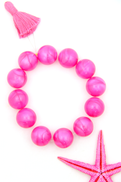 Hot Pink Barbiecore Fuchsia Vintage Resin Round Beads, 18mm beads for making pretty in pink bracelets