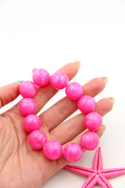 Hot Pink Barbiecore Fuchsia Vintage Resin Round Beads, 18mm beads for making pink bracelets