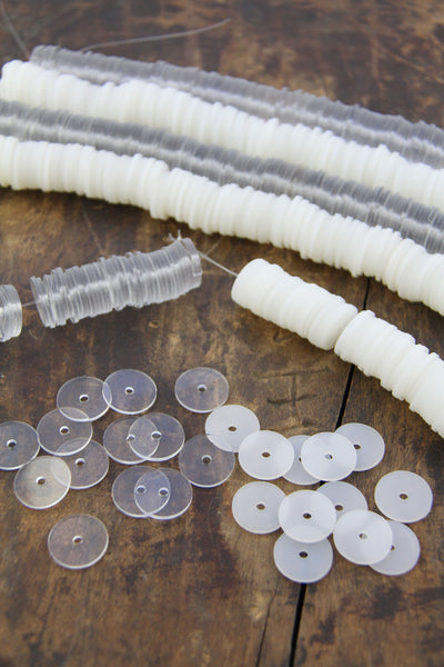 Big Dreams: 18mm Clear & Milky White Vinyl Polymer Heishi Beads