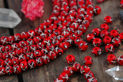 X on Fire : Red, White & Black Round  Bone Beads, 8x6mm, 31 beads