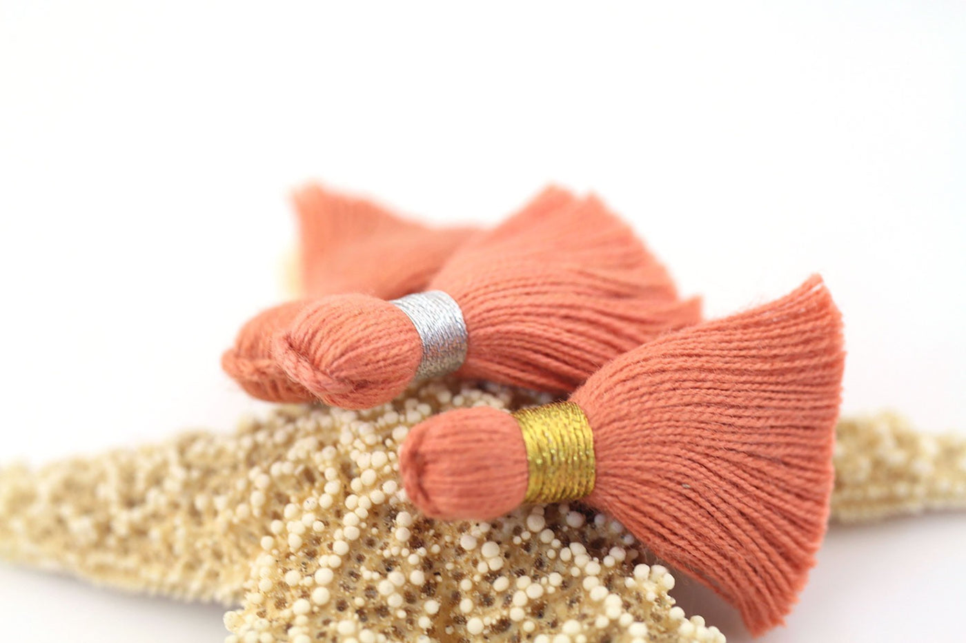 Living Coral: 6 Mini Tassels, Jewelry Making Supplies, 1.25" Cotton Fringe
