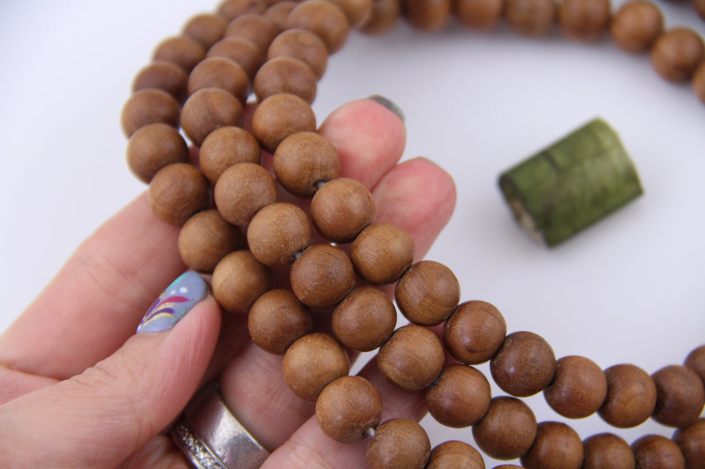 108 Natural Sandalwood Mala: 12mm Aromatic Wood Beads from India