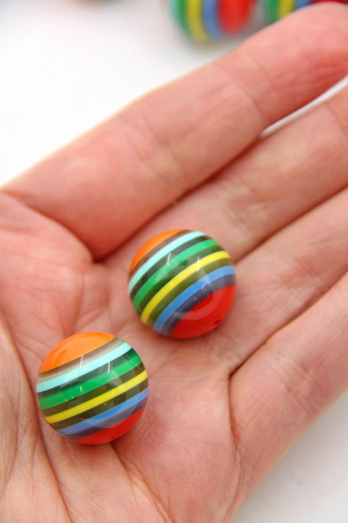 20mm Retro Striped Italian Poly Resin Round Bead, 1 Colorful Bead