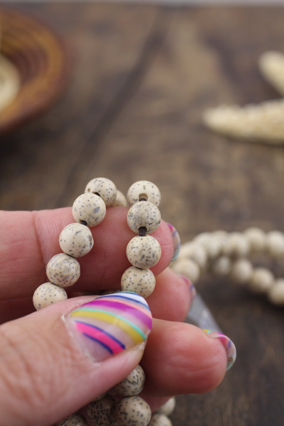 7mm Creamy White Lotus Seed Bodhi Beads, 108 Bead Mala