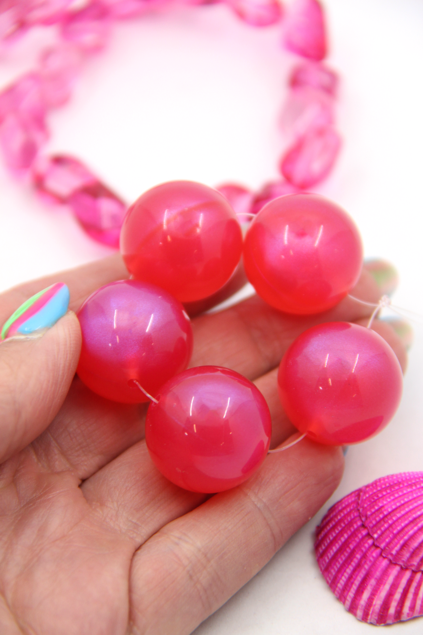 Raspberry Shimmer Barbiecore Resin Round Beads, 22mm, 5 Beads for making pretty in pink jewelry