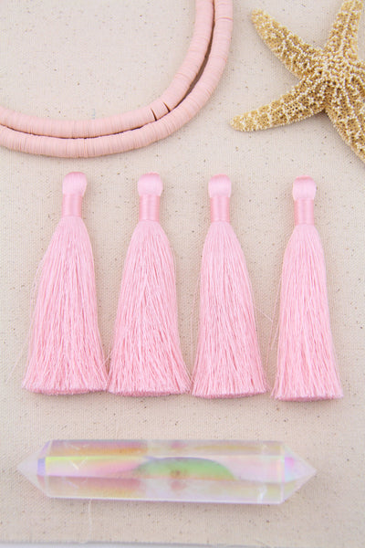 Silky Luxe Tassels: Light Pink 3.5" Jewelry Making Pendant, 2 Pieces