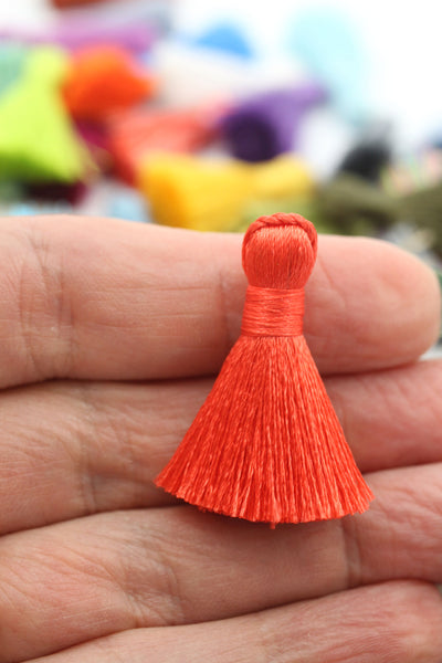Fiery Red Orange Mini Silky Jewelry Tassels, 1.25" Tassels for Earrings,Tassel Supplier