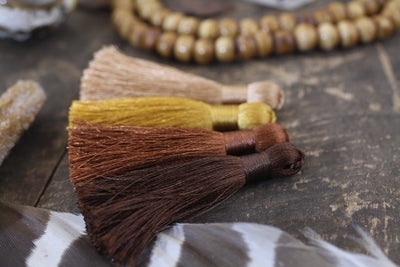 Carmel & Chocolate Mixed Color Tassel Pack: 2" Neutral Silky Tassels, Earthy Jewelry Making Supplies