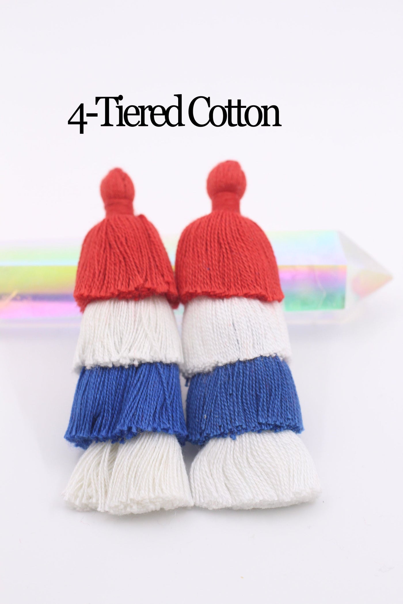 Fourth of July Tassels, Red, White, and Blue Handmade Cotton + Tinsel