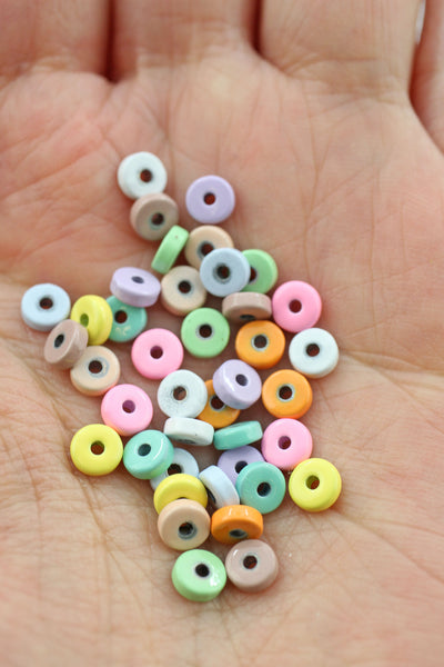 Pastel Candy Disc Enamel Heishi Beads, 2mm, 4mm, Multicolor Assortment, 40 pieces