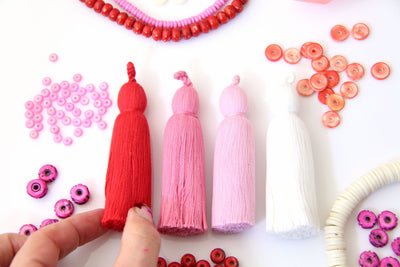 XOXO: Tassel Luxe Cotton Tassels, 3.75" Handmade Fringed Jewelry Making Pendants, Valentines Day
