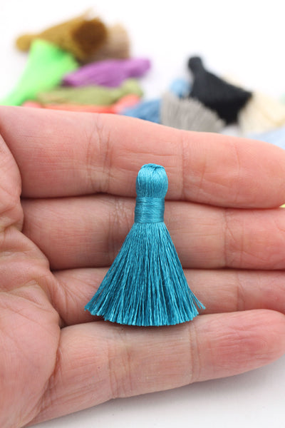 Teal Blue Mini Silky Jewelry Tassels, 1.25" Tassels for Earrings,Tassel Supplier