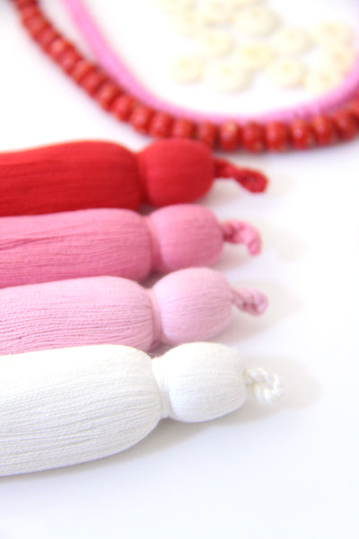 XOXO: Tassel Luxe Cotton Tassels, 3.75" Handmade Fringed Jewelry Making Pendants, Galentines Day