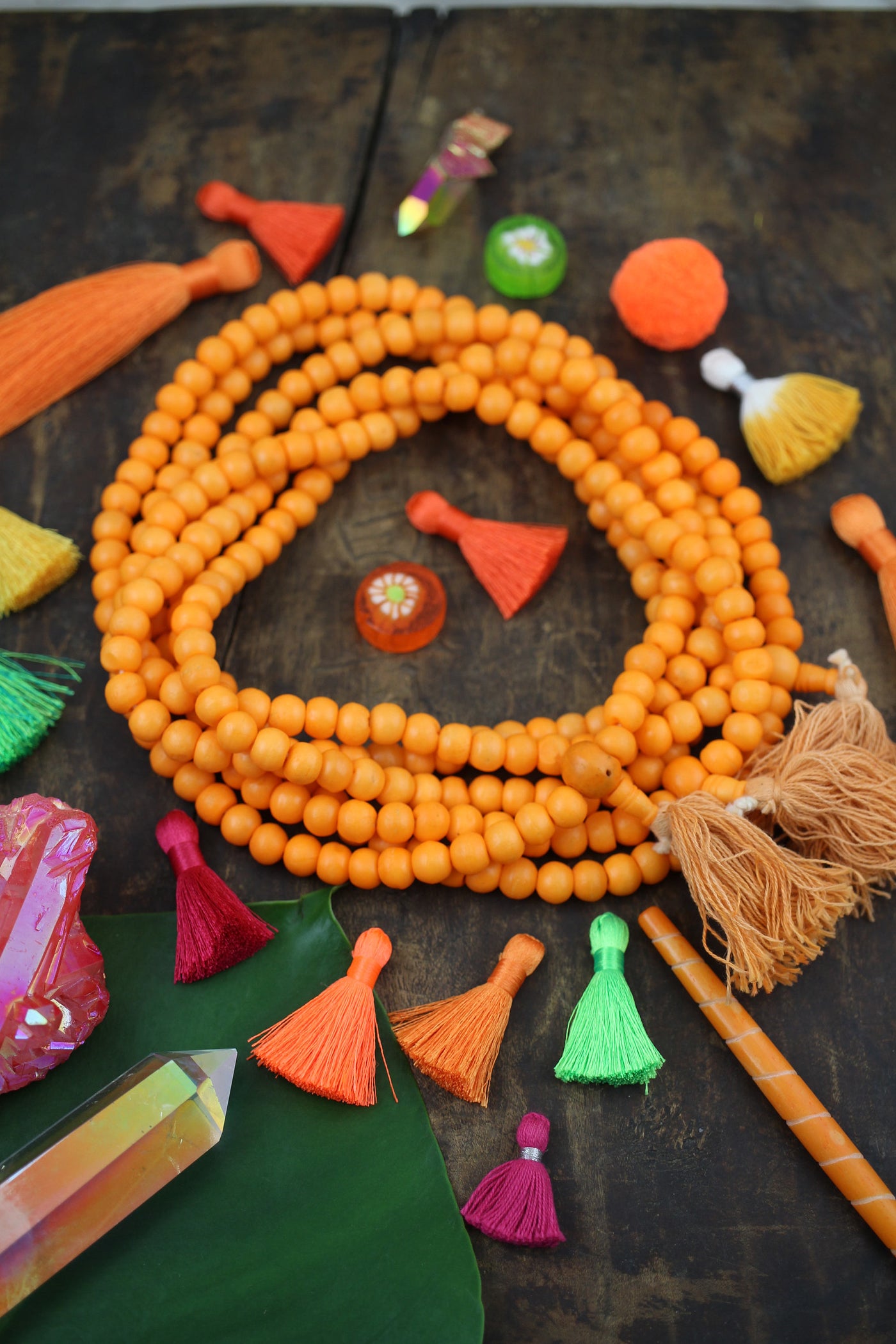 Orange Crush Bone Mala Beads, 108 beads, Exclusive Color, Yoga Jewelry