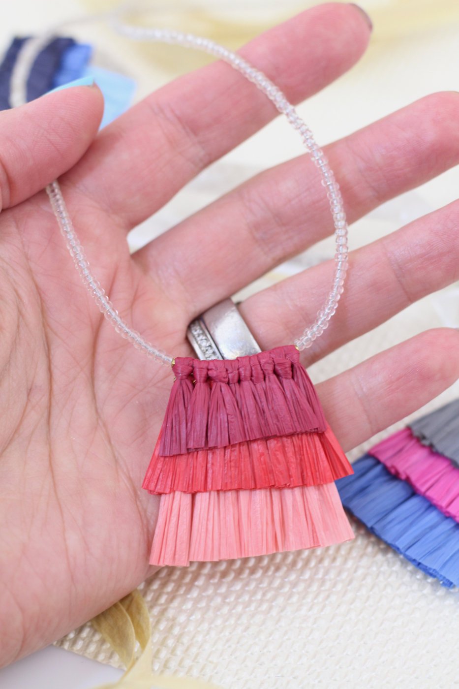 Tiered Raffia Tassels for Necklace,1.5" Layered Pendant,Eco-Friendly Necklace