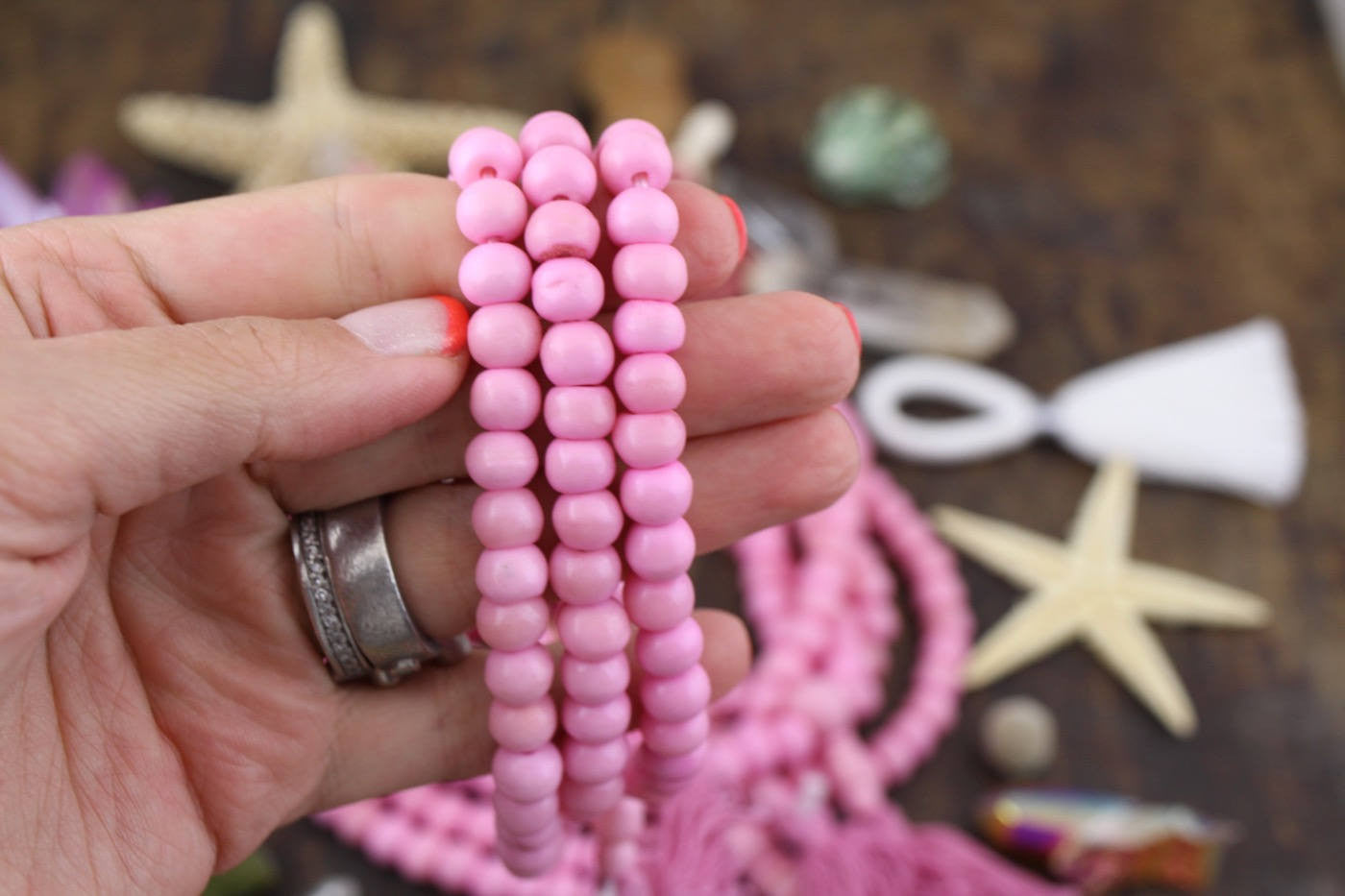 pastel pink bone beads