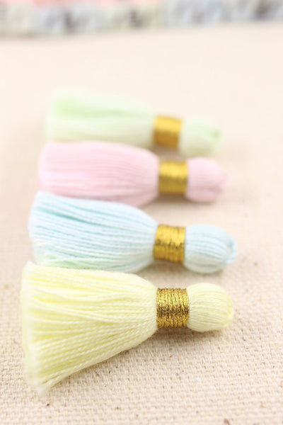 Pastel Mini Tassels Mix: 1.25" Short Pale Cotton Fringe, 8 pieces